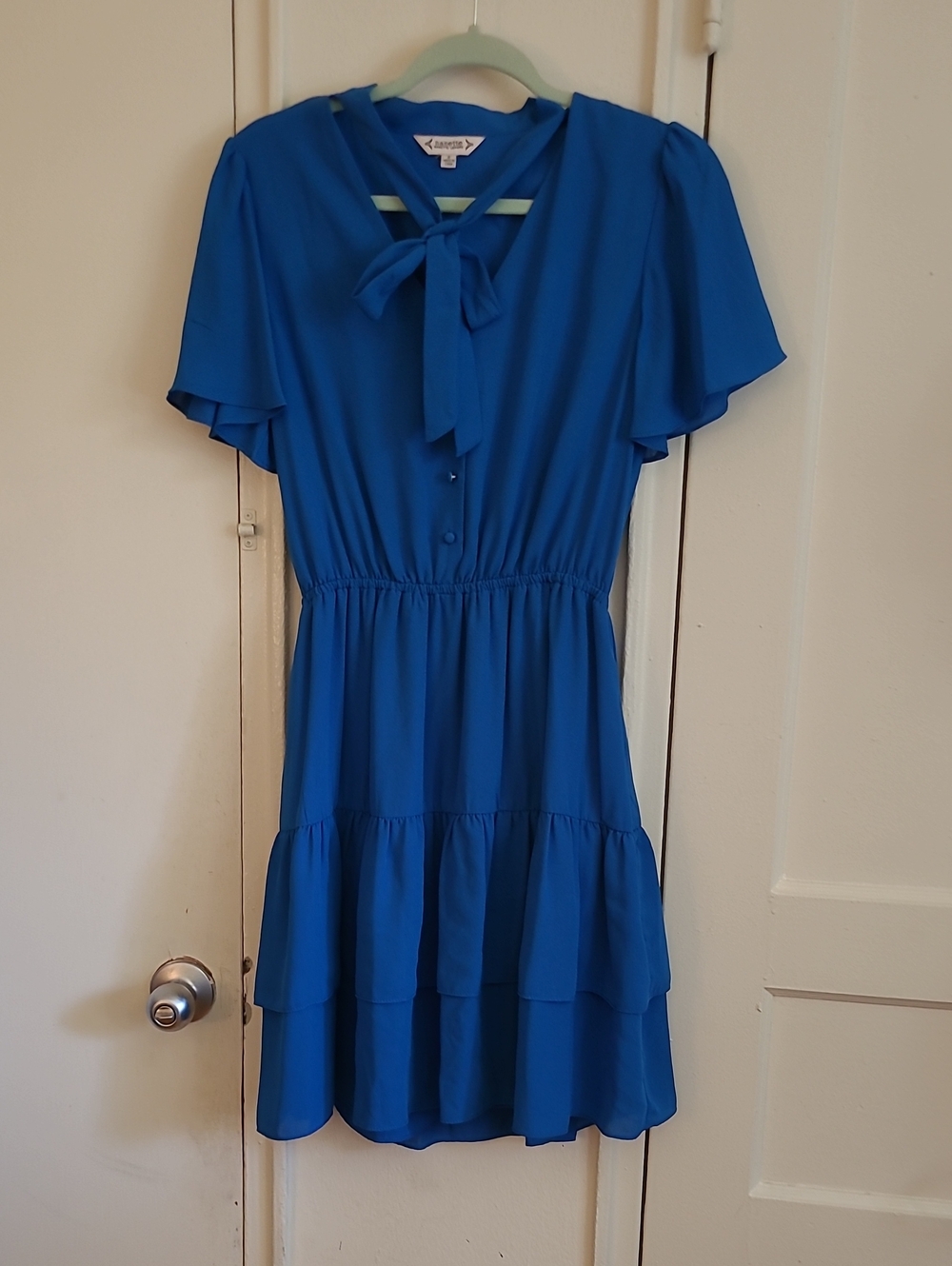 Nanette Lepore Cobalt Blue Tie-Neck Tiered Mini Dress
